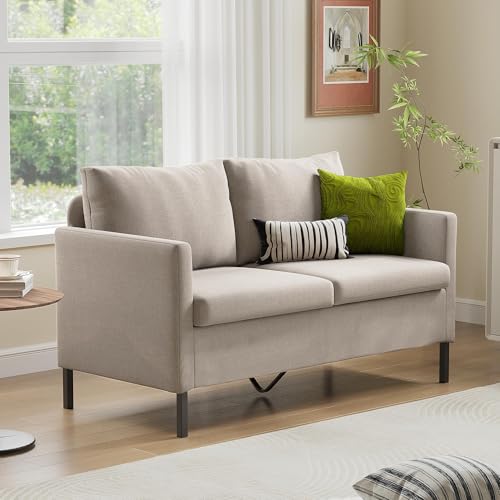 TYBOATLE 51'' Beige Small Couch Loveseat, 2-Seater Upholstered Sofa | Love Seat, Small Sofa, Linen Upholstery, Iron Legs, Living Room, Apartment, Bedroom, Dorm, Office, Small Spaces - color: Beige