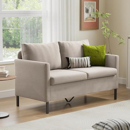 TYBOATLE 51'' Beige Small Couch Loveseat, 2-Seater Upholstered Sofa | Love Seat, Small Sofa, Linen Upholstery, Iron Legs, Living Room, Apartment, Bedroom, Dorm, Office, Small Spaces - color: Beige
