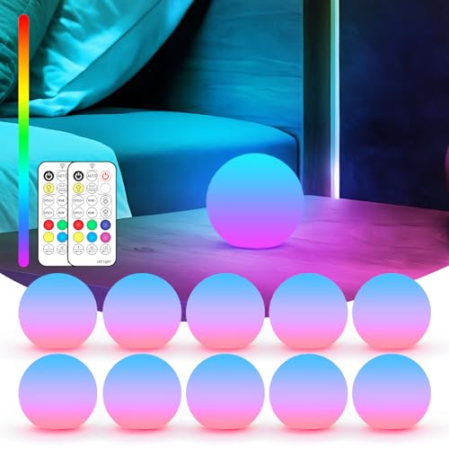 LOFTEK 3-inch Rechargeable LED Ball Lights, Glowing Sphere Lights w/Remote | 18 Modes, 11 Colors, RGB Mood Lighting, IP65 Waterproof Floating Pool Light for Bathroom, Patio, Home Decor, Kid's Gift - size: 3-inch (10 Pack)