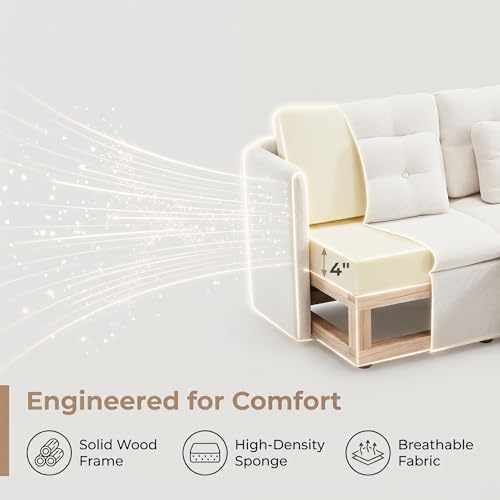 HNY 56.5" Modern Loveseat Sofa, Beige | 2-Seat Button Tufted Love Seat, Deep Seat Chenille Fabric With Pillow, Small Couch for Bedroom, Apartment, Home Furniture - color: Beige, size: 2 Seater-L Shape