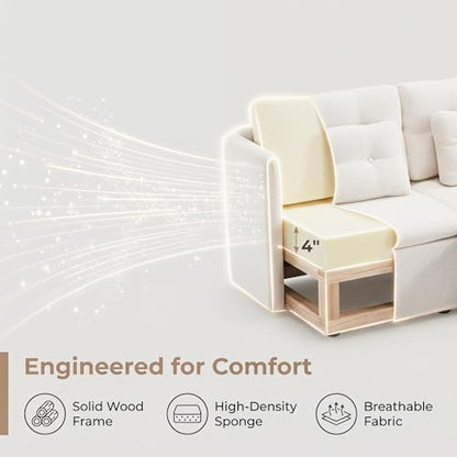 HNY 56.5" Modern Loveseat Sofa, Beige | 2-Seat Button Tufted Love Seat, Deep Seat Chenille Fabric With Pillow, Small Couch for Bedroom, Apartment, Home Furniture - color: Beige, size: 2 Seater-L Shape