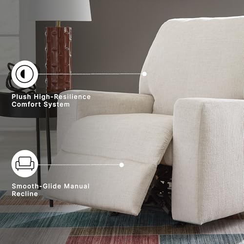 Signature Design by Ashley Aviemore Rocker Recliner, Stone | 3-position manual recline, Heavy-duty metal seat box, Soft chenille upholstery, Spacious 34 in living room chair - color: Stone, style: Recliner