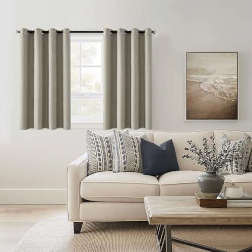 ChrisDowa Sand Blackout Curtains 45 Inches Long 2 Panels for Bedroom | Room Darkening,Light Blocking,Thermal Insulated,Faux Linen,Farmhouse,Grommet,Window Treatment,Drapes,Living Room,52x45 - color: Sand, size: 52"W x 45"L (Pack of 2)