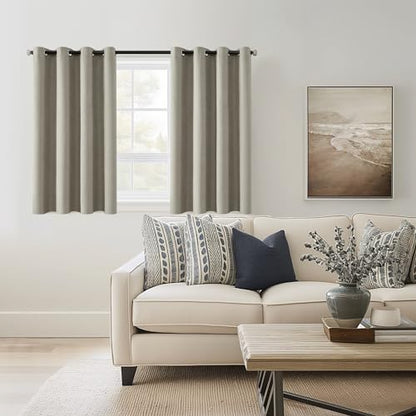 ChrisDowa Sand Blackout Curtains 45 Inches Long 2 Panels for Bedroom | Room Darkening,Light Blocking,Thermal Insulated,Faux Linen,Farmhouse,Grommet,Window Treatment,Drapes,Living Room,52x45 - color: Sand, size: 52"W x 45"L (Pack of 2)