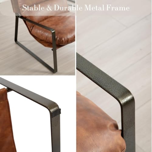 Set of 2 Accent Chairs, PU Leather Living Room Chair, Brown | Comfy Armchairs, Upholstered Lounge Armchair, Removable Seat Cushion, Bronze Metal Frame, For Reading Room, Bedroom, Balcony - color: Brown-bronze Legs, size: 2PCS