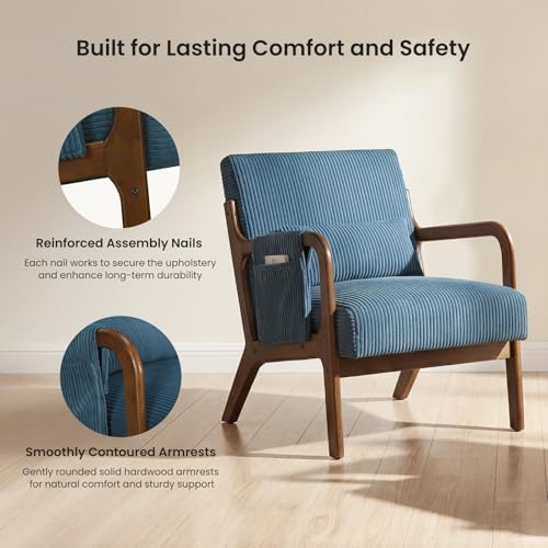 DUMOS Accent Chairs Set of 2, 17'' Seat Height Armchair with Side Pocket | Upholstered Small Side Chair with Waist Cushion and Wood Frame for Living Room, Bedroom, Reading Nook, Navy Blue - color: Navy Blue, size: 2 PC
