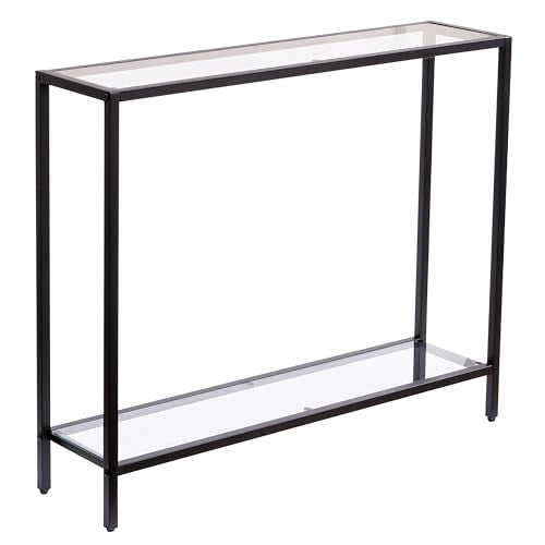 Small Modern Console Table for Entryway, Tempered Glass with Metal Frame Sofa Table for Living Room, Hallway, Office (Double-Layer, Black) - color: Black, style: Double-layer