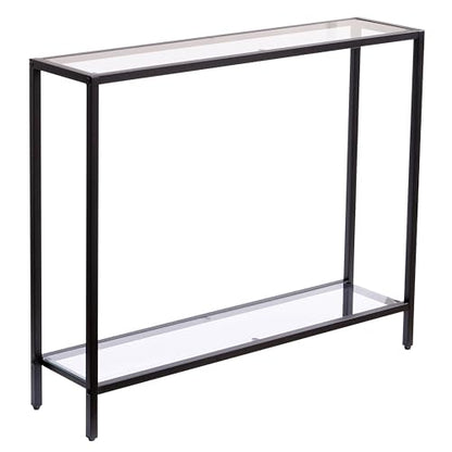 Small Modern Console Table for Entryway, Tempered Glass with Metal Frame Sofa Table for Living Room, Hallway, Office (Double-Layer, Black) - color: Black, style: Double-layer