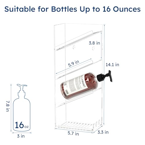 AITEE Acrylic Bathroom Organizer Caddy Shampoo Holder Right Inclined | No drilling, wall mounted with drain holes, inclined shelf, bathroom, acrylic, rustproof, for bathroom toiletries - style: One Shelf