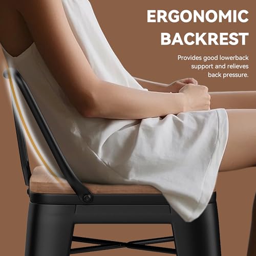 Yongchuang 26" Metal Barstools Set of 2 Counter Bar Stools with Wood Top Low Back Matte Black - color: Black, size: 26" Set of 2