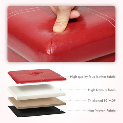 B FSOBEIIALEO Folding Storage Ottoman Cube, Faux Leather Footrest Seat Coffee Table, Red 11.8"x11.8"x11.8" - color: Red 11.8"x11.8"x11.8"