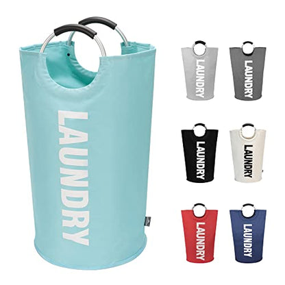 DOKEHOM 90L Large Laundry Basket Bag, Collapsible Tall Hamper, Light Blue | Freestanding tall washing bin & foldable laundry bag. High-capacity clothes storage basket with durable sturdy handles - color: Light Blue, size: 90L