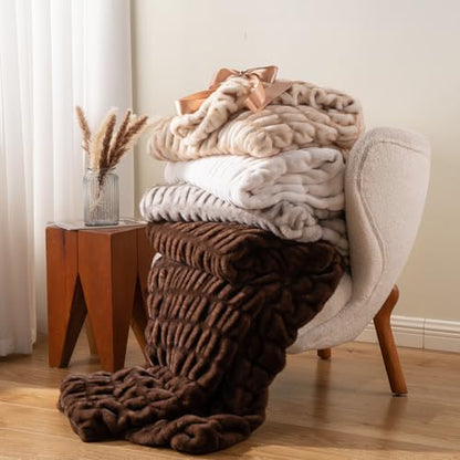 Battilo Faux Fur Throw Blanket for Couch, Soft Fluffy Ruched Fur Blanket, Cozy Thick Warm Fuzzy Decorative Yellow Blanket for Bed Chair Sofa 50"x60"(Tip Dye Yellow) | Soft Reversible Faux Rabbit Fur with Yellow-Tipped Detail, Thick and Cozy for Couch, Bed