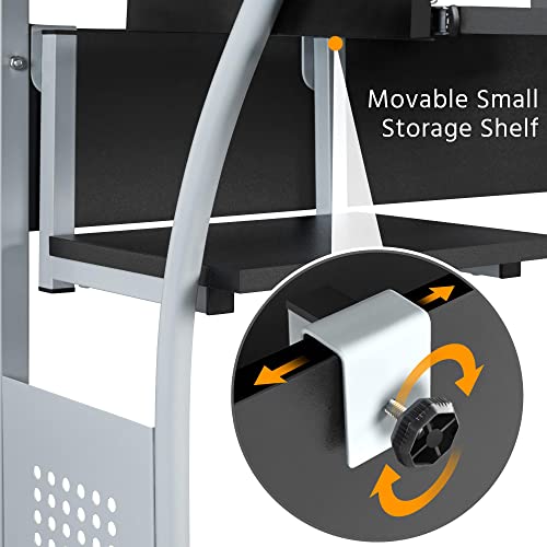 Yaheetech Small 3-Tier Rolling Computer Desk, Power Outlet, Black | Engineered wood tiers and metal frame suit small spaces, holding a monitor, printer, and keyboard tray by a built-in outlet. - color: Black