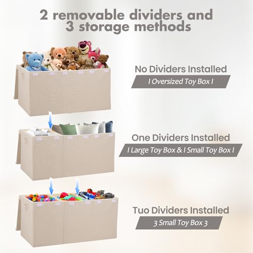 167L Large Toy Box Chest Storage with Lid, Collapsible Kids Toy Storage | Toy Chest with with Removable Divider for Kids, Boys, Girls, Nursery, Living Room, Bedroom, 35.5"x17" x17" (Linen Beige) - color: Extra Extra Large Beige