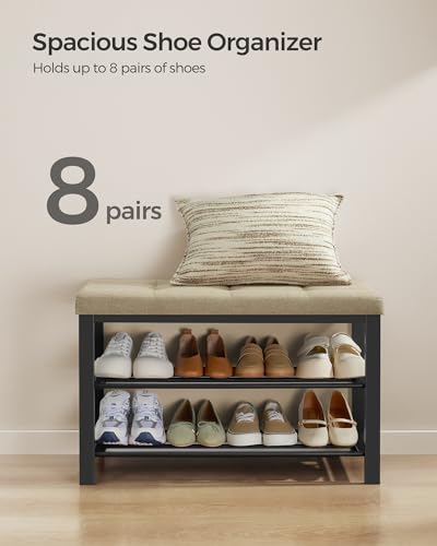 SONGMICS Shoe Bench, Storage Bench, Entryway Bench with Cushion | Shoe Shelf with Seat, Space-Saving, Modern Style, 31.9"W, Camel Brown and Ink Black ULBS057K01 - color: Camel Brown + Ink Black, size: 31.9"W