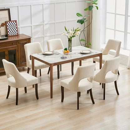 UVV Wooden Dining Chairs Set of 2, Mid Century Modern Fabric Upholstered Dining Room Chair Kitchen Chairs, Farmhouse Dinner Chair with Solid Wood Legs for Kitchen Dining Room, Beige - color: Beige, size: Set of 2