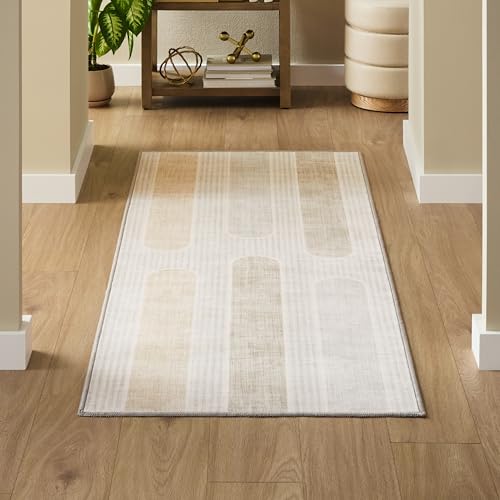 Haven Modern Arches Machine Washable Area Rug with Airflo Technology for Easy Clean, Ultra-Soft Non-Slip Rug with Built-in Pad, Pet, Family & Allergy Friendly Rug, Beige, 2'6"x7' - color: Beige Arches, size: 2'6" x 6'11" (Rectangular)