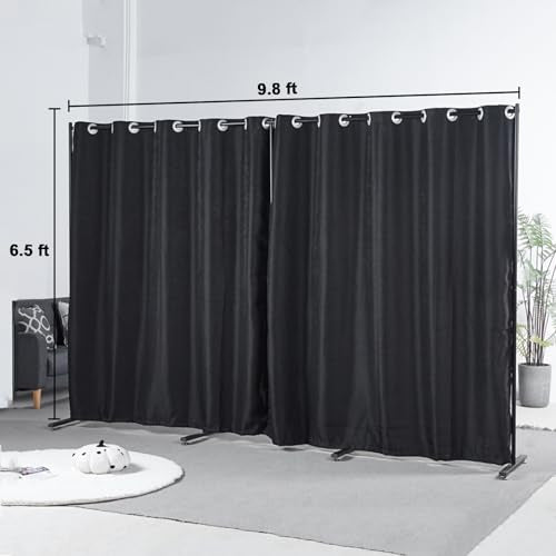 Portable Room Divider Panel, Folding Freestanding Room Partition Wall, Home Vertical Curtain Divider Stand Ceiling Self Stand, Space Privacy Screen for Office, Black