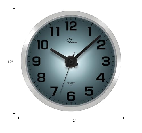 Night Light Wall Clock for Bedroom, 12 Inch | Silent, Lighted up Glow in the Dark, Battery Operated, Easy to Read Large Digital Display - color: Silver