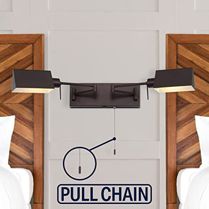 JONATHAN Y Arlo 54" 2-Light Double Swing Arm Metal Lamp, Oil Rubbed Bronze | Industrial Farmhouse Design, Pull Chain Switch, USB Charging Port, Hardwired, Adjustable Shades, LED Bulbs Included - color: Oil-Rubbed Bronze, size: 2-Light