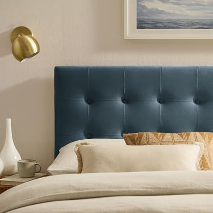 Modway Emily Full Size Performance Velvet Headboard in Cadet Blue - Stain-Resistant Velvet Upholstery with Button Tufting and 7 Adjustable Height Positions - color: Cadet Blue, size: Full
