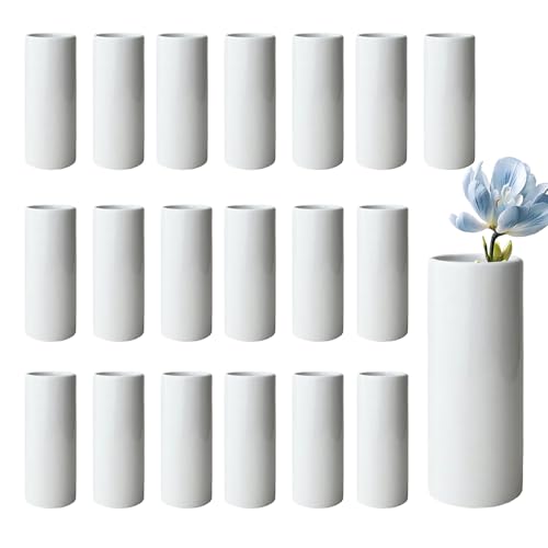 Modern White Ceramic Vase Set of 20 for Living Room Bedroom 5.51'' Minimalist Fresh Small Flower Vases for Bouquet Fake Plant Home Decor Office Fireplace Centerpieces Nordic Style 20 Pack - color: 20 Pack White - Style 3
