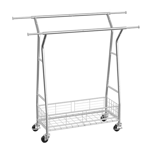 VEVOR Clothes Rack, Rolling Clothing Garment Rack, Extendable Carbon Steel Clothing Racks with Wheels for Bedroom, Laundry, Living Room - style: with Storage Basket