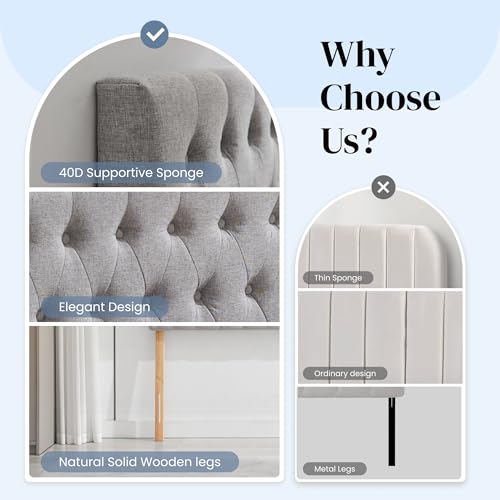 Tufted Upholstered Full Size Bed Headboard in Modern Button Design, Adjustable Solid Wood Head Board, Premium Linen Fabric Padded Headboards in Bedroom (Grey) - color: Gray, size: Full