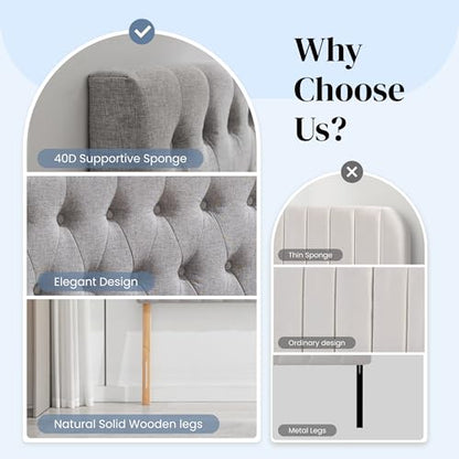 Tufted Upholstered Queen Size Bed Headboard in Modern Button Design, Adjustable Solid Wood Head Board, Premium Linen Fabric Padded Headboards in Bedroom (Smoky Grey) - color: Gray, size: Queen