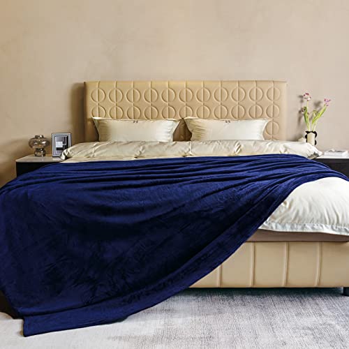 Fleece Plush Throw Blanket Navy Blue 90"x90"for Couch Fuzzy Cozy Flannel | Super Soft Lightweight Microfiber Blanket for Sofa Bed bedroom Home Decor All Season,Birthday Gifts for Women Mom Adult - color: Navy Blue, size: Queen(90"×90")
