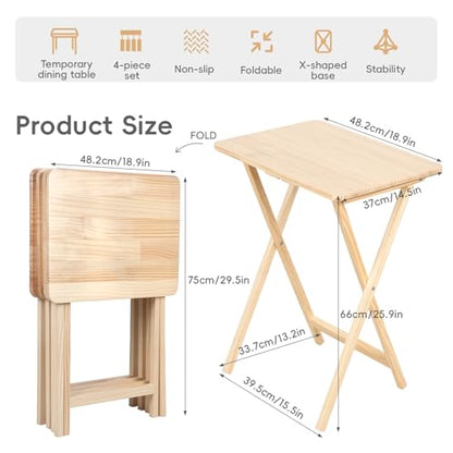 Foldable TV Tray Table Set of 4 with Sturdy X-Base, Space Saving, Wooden Dinner Trays for Dining, Snacking, Picnics & Home/Office,14.5 L x 19 W x 26 H inch, 4-Pack