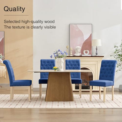 adochr Linen Dining Chairs Set of 4, Armless Parsons Chairs,Dark Blue | Wooden Legs & Tufted Buttons, Upholstered Dining Room Chair for Kitchen/Dining Room/Living Room - color: Dark Blue, size: 4PCS
