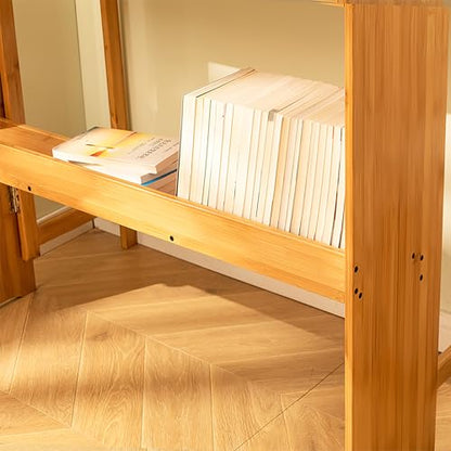 Bamboo Folding Desk, Mid Century Modern Sturdy & Space-Saving Hideaway Desk for Home Office Bedroom Small Spaces, Fold Out Desk with Storage Ergonomic Height Murphy Desk (Natural) - color: Natural