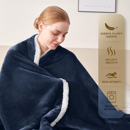 BEAUTEX Sherpa Fleece Throw Blankets Soft Fluffy Flannel Plush Cozy | Fuzzy Navy Cuddle Blanket for Couch, Bed, Sofa, Adults (50" x 60", Navy) - color: Navyblue, size: Throw-50"x60"