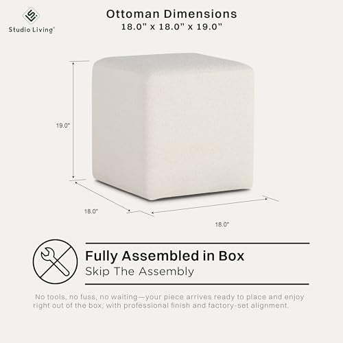 Studio Living Warren 18" Cube Ottoman, Urban Transitional, Fully Assembled, Soft Boucle Fabric, Snow - color: Snow