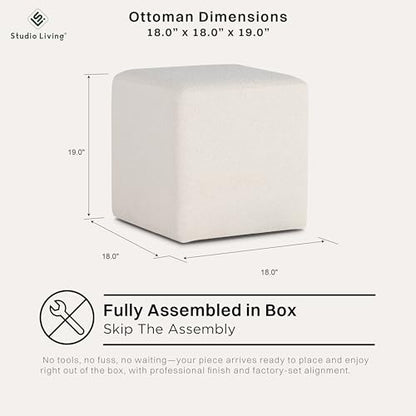 Studio Living Warren 18" Cube Ottoman, Urban Transitional, Fully Assembled, Soft Boucle Fabric, Snow - color: Snow
