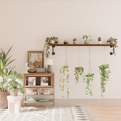 Clothes Rack 60in, Wall Mounted Garment Racks with Real Walnut Wood Shelf, Heavy Duty Hanging Clothes Rack, Multi-Purpose Hanging Rod, Space-Saving Closet Storage - color: Walnut, size: 1T60IN
