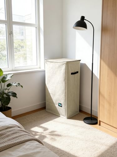 WTREE Laundry Hamper with Lid, Reinforced Sturdy Clothes Hamper with Anti-Puncture Base, Large Collapsible Laundry Basket with Removable Liner Bag, Tall Dirty Clothes Bin for Family, 100L Beige - color: Beige