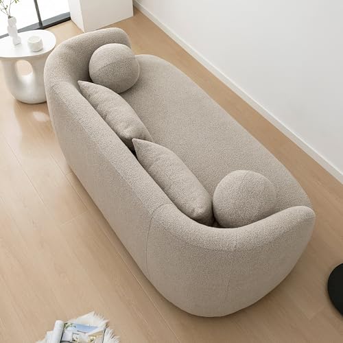 KINWELL 68" Boucle Upholstered Loveseat with 2 Swivel Barrel Chairs, Taupe | No Assembly Sherpa Living Room Furniture Sets, 2-Seater Couch Settee and Accent Chairs Armchairs for Small Spaces Apartment - color: Taupe, size: Loveseat + 2 Chairs