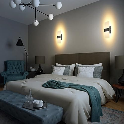 TRLIFE Dimmable LED Wall Sconces, Modern Wall Sconces Set of 2 Wall Mounted Lights 12W 3000K Warm White Hardwired Wall Sconce Lighting for Bedroom Bedside Bathroom Living Room Stairway(2 Pack, Black) - color: Warm White, size: Black Brushed Aluminum