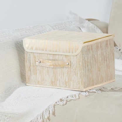 Storage Boxes with Lids Luxury Metallic Fabric Bins Baskets | Decorative Collapsible Stackable, Clothes Container Organizer with Handles for Shelf Closet Home Bedroom Office, Gold, Small - size: Small (Set of 1)