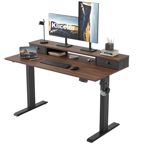 Klicelor 48 x23 Inch Electric Standing Desk with Drawers, Adjustable Height Small Sit Stand Desk for Home Office, Compact Computer Workstation with Storage– Dark Walnut - color: Dark Walnut, size: 48 x 23 Inch