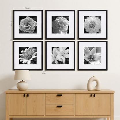 eletecpro 16x16 Picture Frame Set of 6, Display 12x12 with Mat | Gallery Wall Decor, Sturdy & Lightweight, Clear Acrylic, No Acid Mat, 2 Display Sizes - size: 16x16 for 12x12