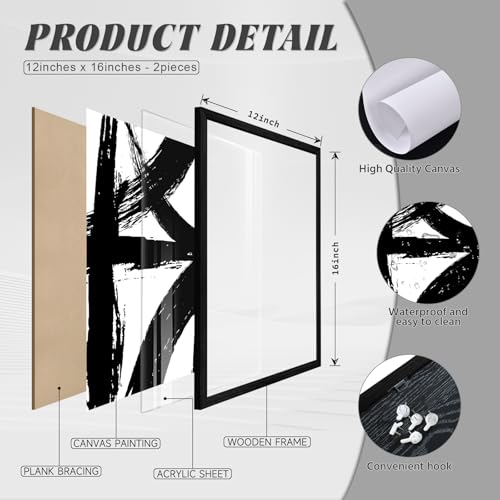 Black and White Wall Art Abstract Modern Painting Minimalist Line Canvas Wall Art Decor Black And White Poster Abstract Artwork Prints for Living Room Bedroom 12x16 Inch Wood Framed Set of 2 - color: Black Lines Prints, size: 12x16 Inch Framed