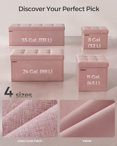 SONGMICS Small Storage Ottoman, Folding Ottoman Cube, 15 x 15 x 15 Inches, Footstool, Footrest, 11 Gal. (43 L), Velvet Surface, for Bedroom, Living Room, Dorm, Jelly Pink ULSF227R01 - color: Jelly Pink
