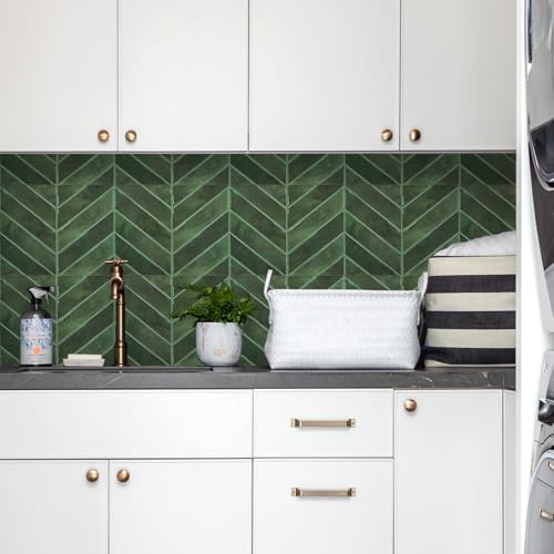 STICKGOO Herringbone Peel and Stick Backsplash, Green, 10 Sheets | 12.6 x 9.7 in, Thicker Rectangular Vinyl Stick-On Wall Tiles, Easy Alignment, Waterproof, Easy to Clean, Kitchen/Bathroom - color: Green, size: Pack of 10
