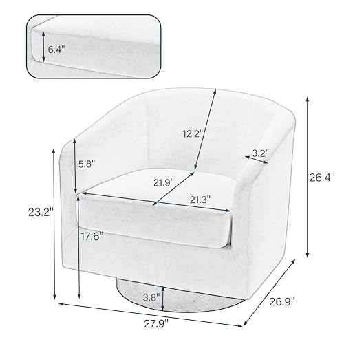 Swivel Barrel Chair, Corduroy Accent Chair, Beige | Modern Round Armchair | Comfy Upholstered Reading Seat with Removable Cushion | For Living Room, Bedroom, Office - color: Cream Beige