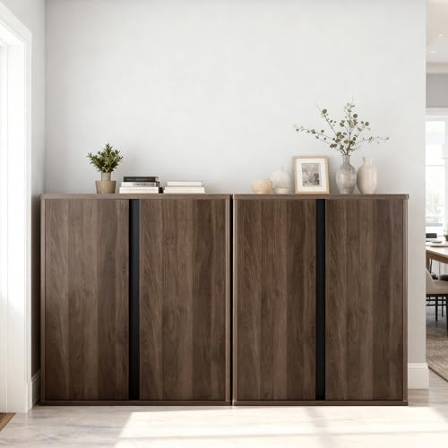 KISLOT 63" Sideboard Buffet Cabinet with Storage Modular Accent Display Kitchen Storage Cabinet Wood Coffee Bar Console for Living Room, Hallway, Kitchen, Dining Room,Walnut - color: Walnut, size: 2 PC(63 IN)