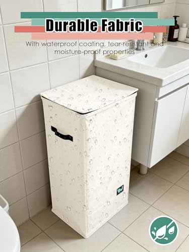 WTREE Laundry Hamper with Lid, Reinforced Sturdy Clothes Hamper with Anti-Puncture Base, Large Collapsible Laundry Basket with Removable Liner Bag, Tall Dirty Clothes Bin for Family, 100L Cream - color: Cream